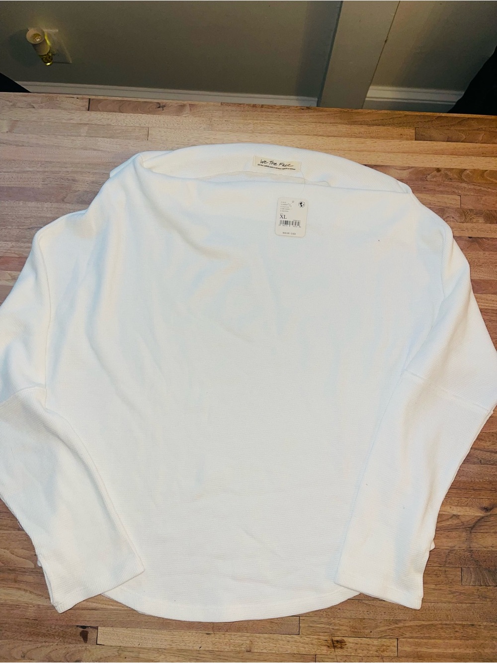 We The Free Jess Long Sleeve Thermal Top XL Ivory Waffle Knit Boat Neck NWT
